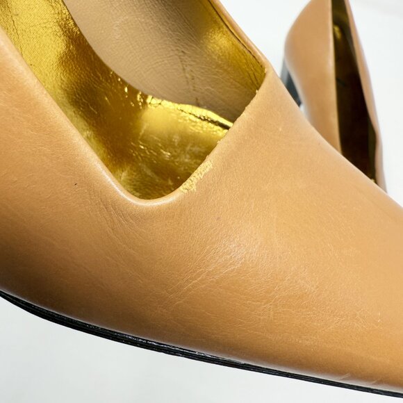 Vintage 90s Calvin Klein Camel Tan Leather Pointy Toe Pumps Size 8 Made in Spain - Picture 5 of 12
